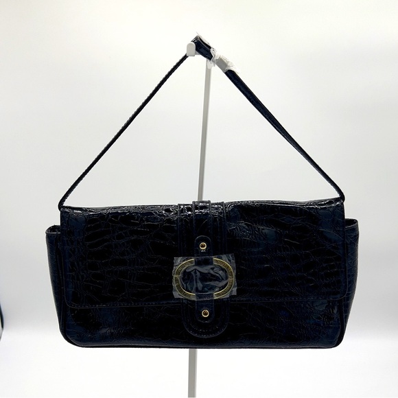 Butler Bag by Jen Groover Black Crocodile-Embossed Top Handle Shoulder Bag NWOT - Picture 1 of 9